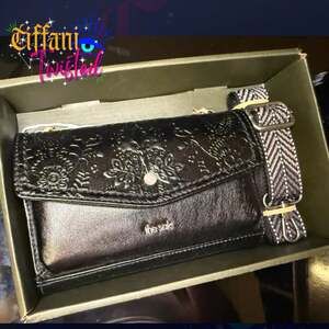 The Sak Redwood Smartphone Crossbody Floral Black Leather NWT In Box